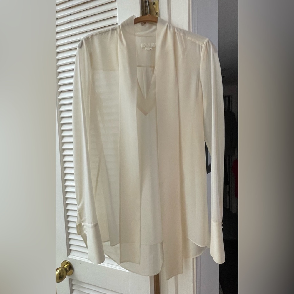 Sheer ivory silk blouse. Size small. Brand is BIRD. Feels like silk.